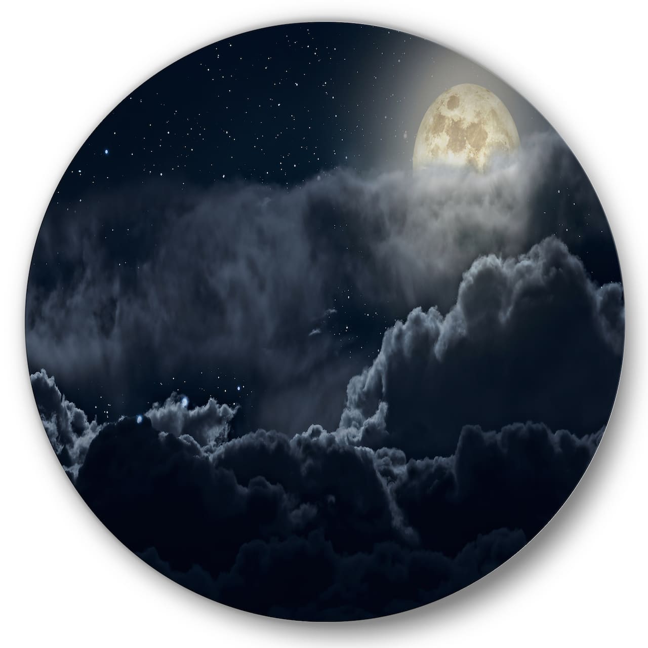 Designart - Cloudy Full Moon Night - Nautical & Coastal Metal Circle Wall Art